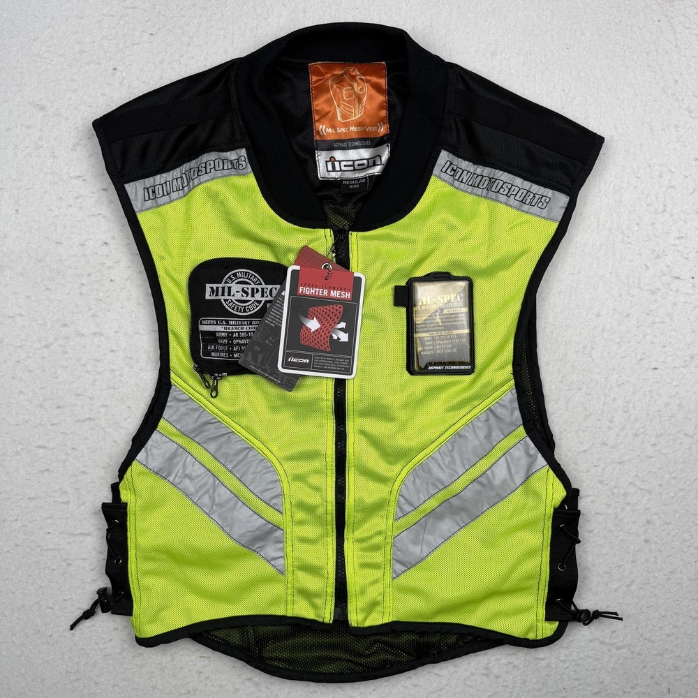 Icon Vest Mens One Size Yellow Mil Spec Mesh Motorcycle Hi Vis Reflective